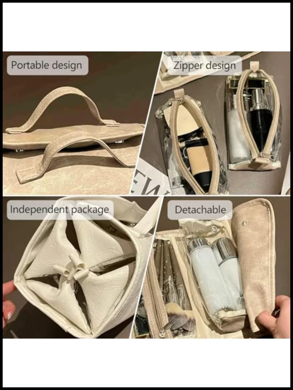 4-in-1 Detachable Cosmetic Bag, Waterproof PU Leather Makeup Organizer, Travel